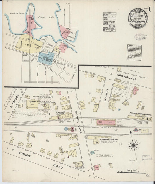 Sanborn Fire Insurance Map from Oconomowoc, Waukesha County, Wisconsin (1884), Sheet #0001 - Historic Sanborn Fire Insurance Map Print, vintage old map wall art, antique decor, genealogy gift, Wisconsin Wisconsin map
