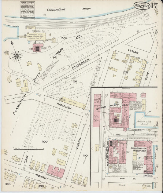 Sanborn Fire Insurance Map from Holyoke, Hampden County, Massachusetts (1884), Sheet #0017 - Historic Sanborn Fire Insurance Map Print, vintage old map wall art, antique decor, genealogy gift, Massachusetts Massachusetts map
