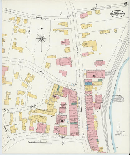 Sanborn Fire Insurance Map from Brattleboro, Windham County, Vermont (1906), Sheet #0006 - Complete Map Set gallery image, historic Sanborn map, vintage wall art, Vermont Vermont