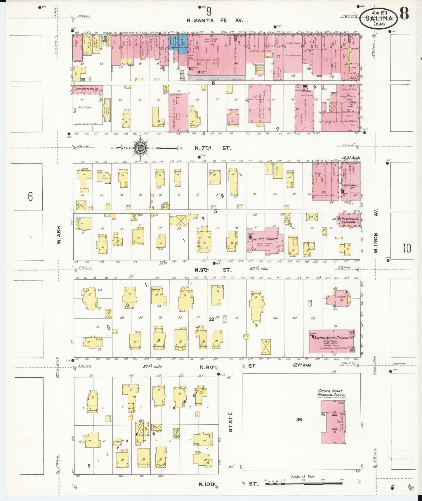 Sanborn Fire Insurance Map from Salina, Saline County, Kansas (1911), Sheet #0008 - Complete Map Set gallery image, historic Sanborn map, vintage wall art, Kansas Kansas