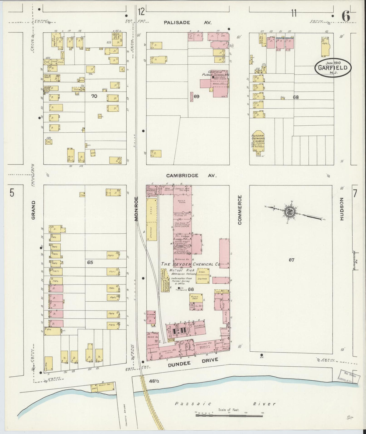 Sanborn Fire Insurance Map from Garfield, Bergen County, New Jersey (1910), Sheet #0006 - Historic Sanborn Fire Insurance Map Print, vintage old map wall art, antique decor, genealogy gift, New Jersey New Jersey map