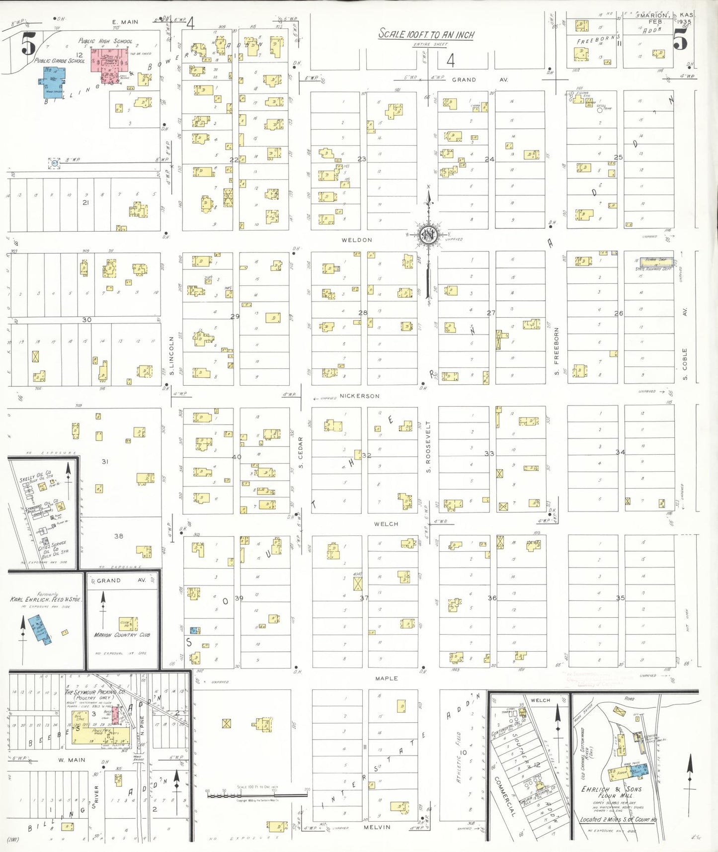 Sanborn Fire Insurance Map from Marion, Marion County, Kansas (1935), Sheet #0005 - Historic Sanborn Fire Insurance Map Print, vintage old map wall art, antique decor, genealogy gift, Kansas Kansas map