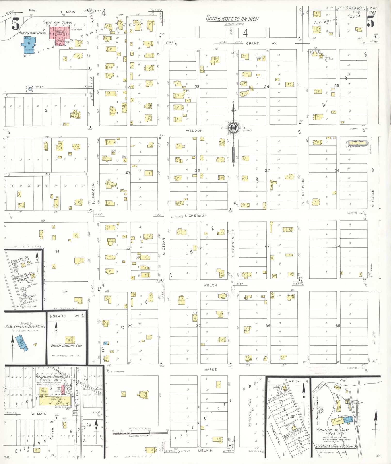 Sanborn Fire Insurance Map from Marion, Marion County, Kansas (1935), Sheet #0005 - Historic Sanborn Fire Insurance Map Print, vintage old map wall art, antique decor, genealogy gift, Kansas Kansas map