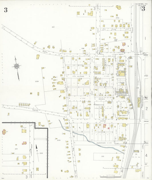 Sanborn Fire Insurance Map from Overton, Rusk County, Texas (1936), Sheet #0003 - Historic Sanborn Fire Insurance Map Print, vintage old map wall art, antique decor, genealogy gift, Texas Texas map
