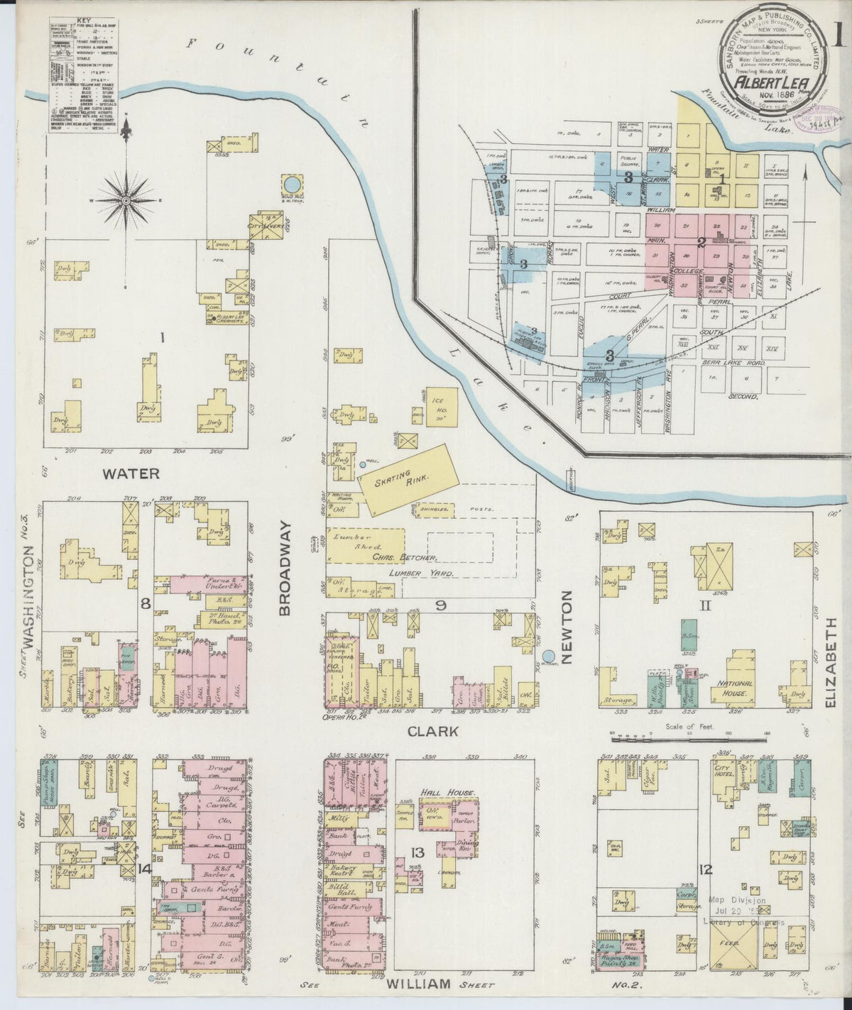 Sanborn Fire Insurance Map from Albert Lea, Freeborn County, Minnesota (1886), Sheet #0001 - Complete Map Set gallery image, historic Sanborn map, vintage wall art, Minnesota Minnesota