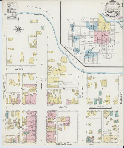 Sanborn Fire Insurance Map from Albert Lea, Freeborn County, Minnesota (1886), Sheet #0001 - Complete Map Set gallery image, historic Sanborn map, vintage wall art, Minnesota Minnesota