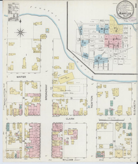 Sanborn Fire Insurance Map from Albert Lea, Freeborn County, Minnesota (1886), Sheet #0001 - Complete Map Set gallery image, historic Sanborn map, vintage wall art, Minnesota Minnesota