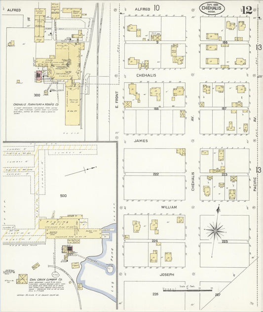 Sanborn Fire Insurance Map from Chehalis, Lewis County, Washington (1908), Sheet #0012 - Historic Sanborn Fire Insurance Map Print, vintage old map wall art, antique decor, genealogy gift, Washington Washington map