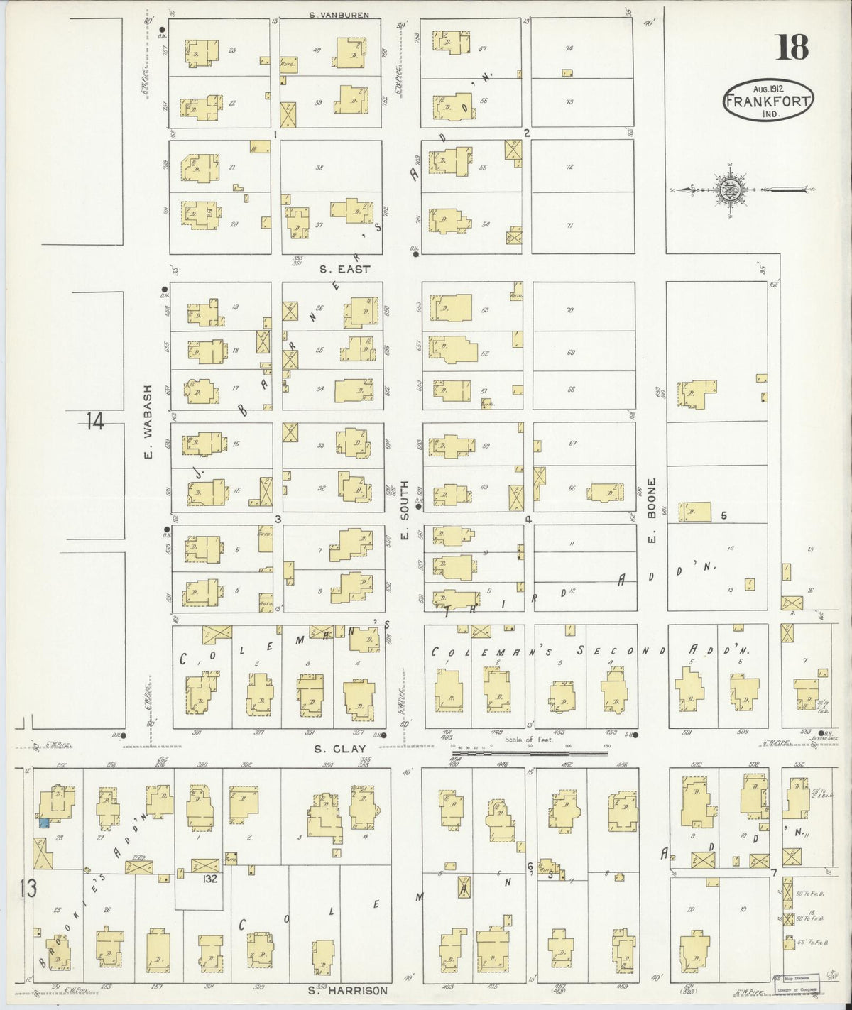 Sanborn Fire Insurance Map from Frankfort, Clinton County, Indiana (1912), Sheet #0018 - Historic Sanborn Fire Insurance Map Print, vintage old map wall art, antique decor, genealogy gift, Indiana Indiana map