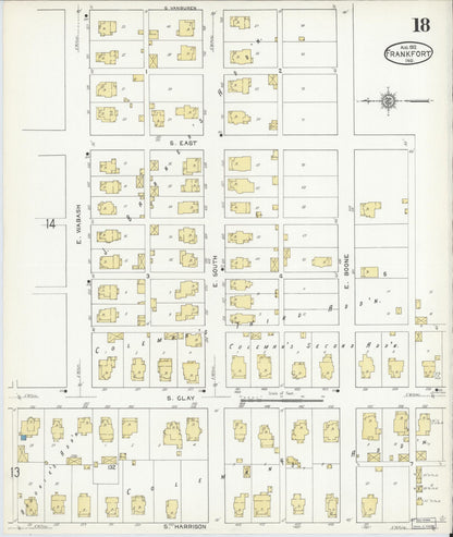 Sanborn Fire Insurance Map from Frankfort, Clinton County, Indiana (1912), Sheet #0018 - Historic Sanborn Fire Insurance Map Print, vintage old map wall art, antique decor, genealogy gift, Indiana Indiana map