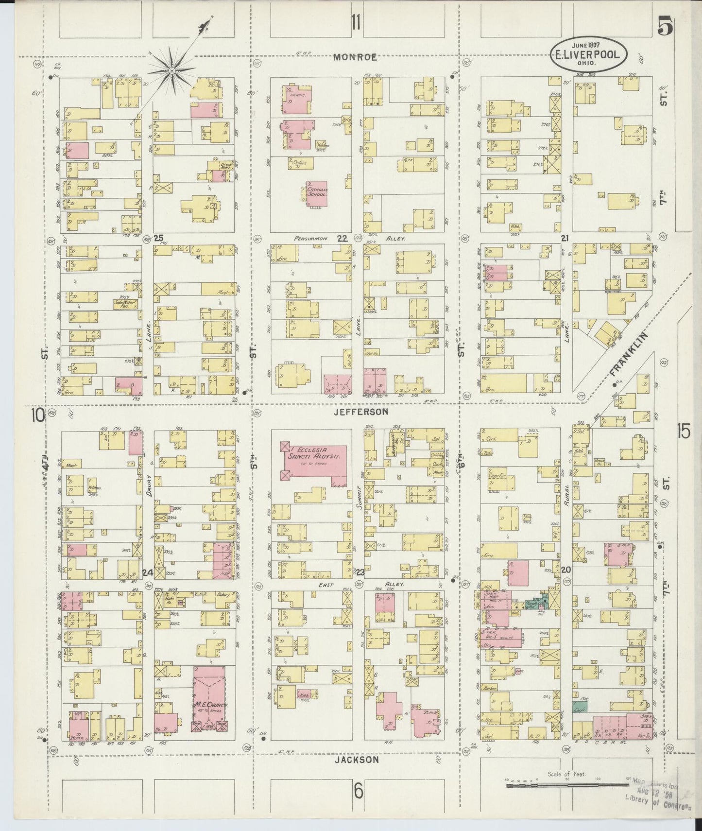 Sanborn Fire Insurance Map from East Liverpool, Columbiana County, Ohio (1897), Sheet #0005 - Historic Sanborn Fire Insurance Map Print, vintage old map wall art, antique decor, genealogy gift, Ohio Ohio map