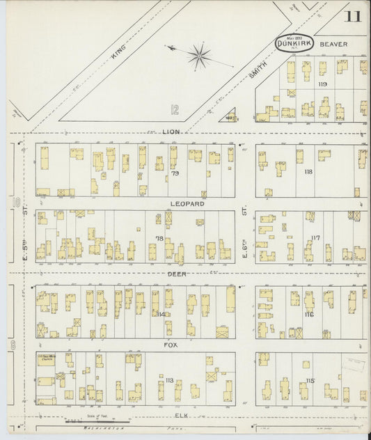 Sanborn Fire Insurance Map from Dunkirk, Chautauqua County, New York (1893), Sheet #0011 - Historic Sanborn Fire Insurance Map Print, vintage old map wall art, antique decor, genealogy gift, New York New York map