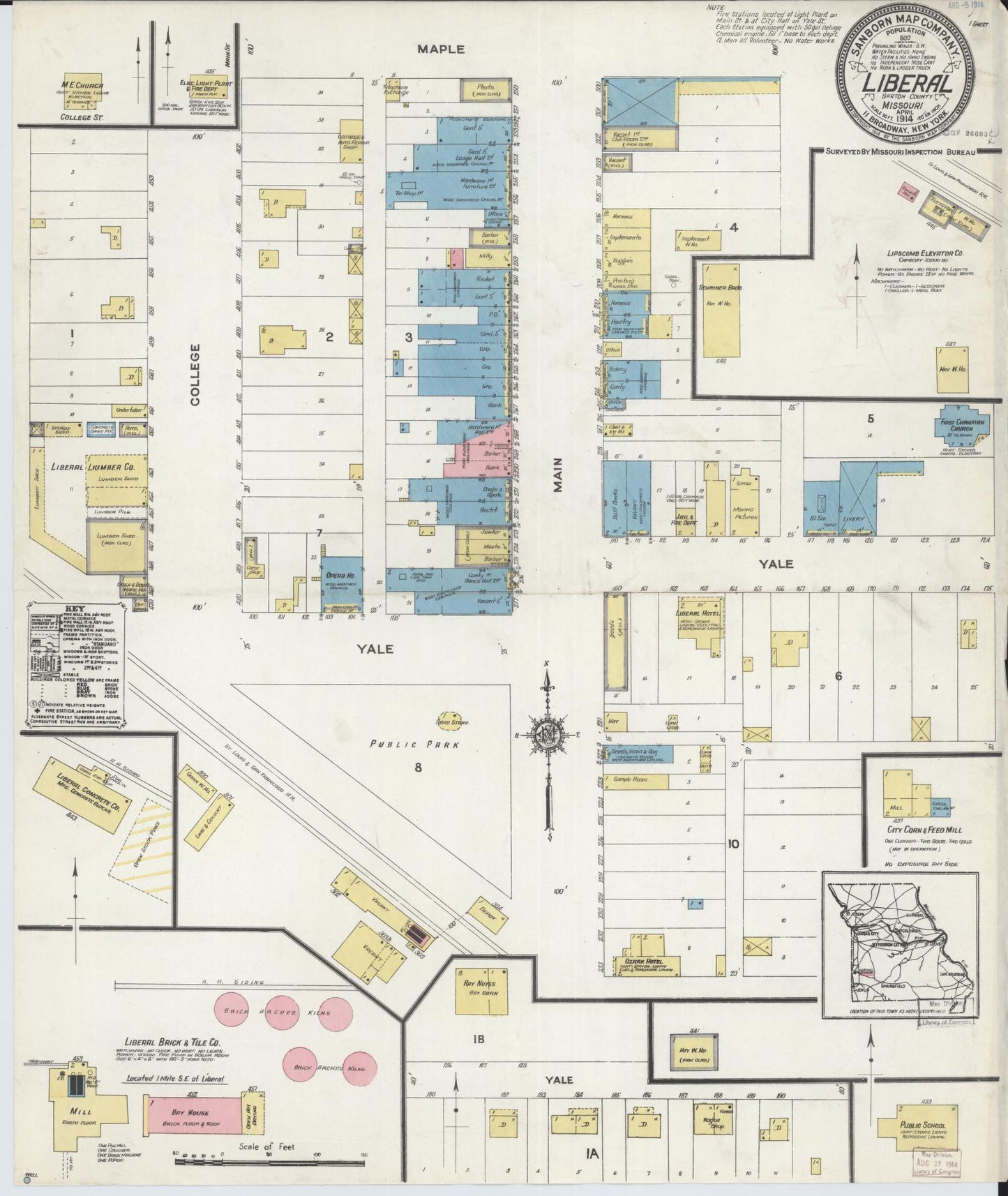 Sanborn Fire Insurance Map from Liberal, Barton County, Missouri (1914), Sheet #0001 - Historic Sanborn Fire Insurance Map Print, vintage old map wall art, antique decor, genealogy gift, Missouri Missouri map