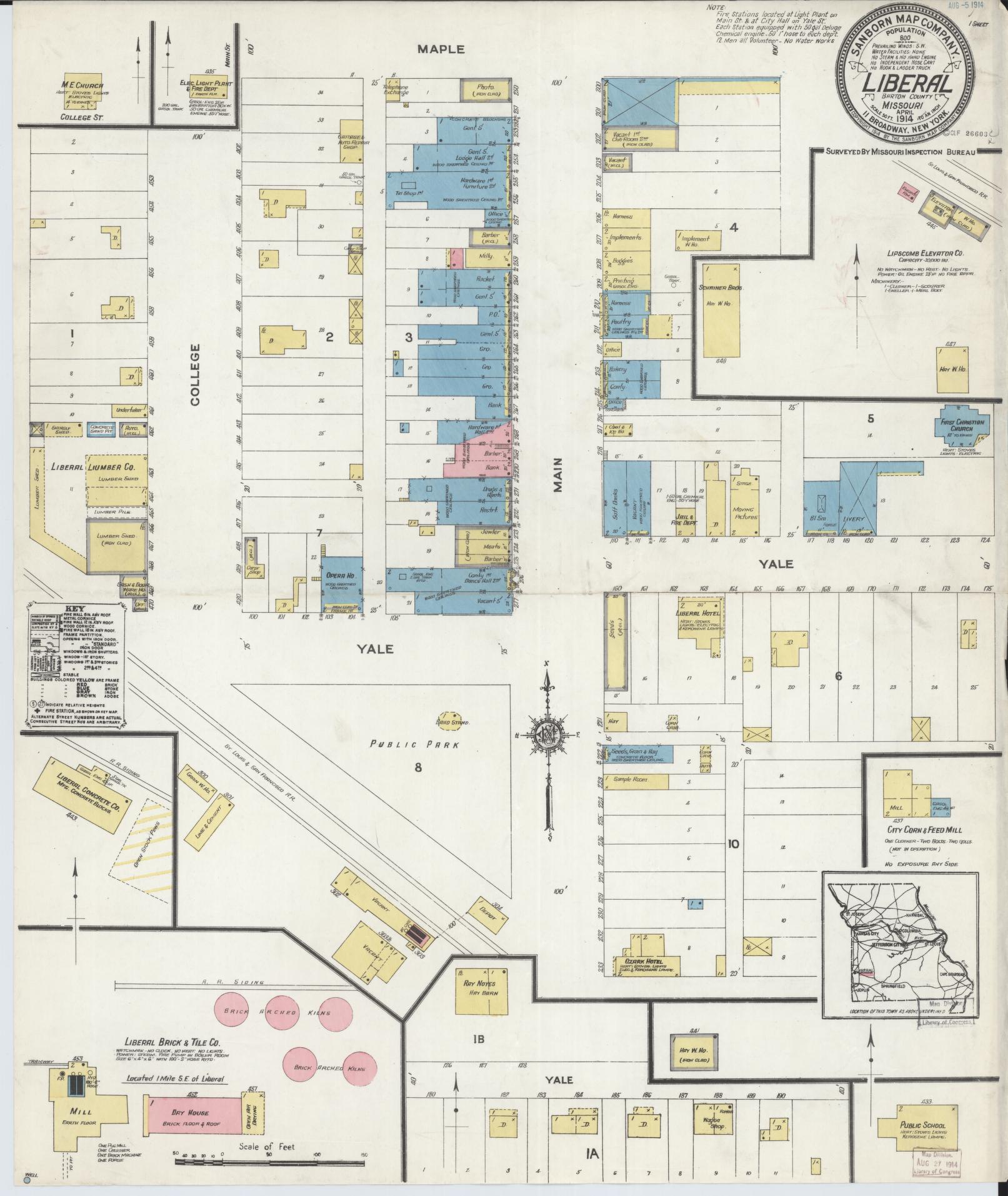 Sanborn Fire Insurance Map from Liberal, Barton County, Missouri (1914), Sheet #0001 - Historic Sanborn Fire Insurance Map Print, vintage old map wall art, antique decor, genealogy gift, Missouri Missouri map
