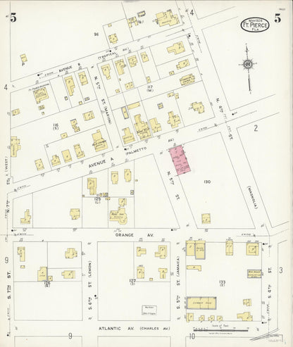 Sanborn Fire Insurance Map from Fort Pierce, St Lucie County, Florida (1924), Sheet #0005 - Historic Sanborn Fire Insurance Map Print, vintage old map wall art, antique decor, genealogy gift, Florida Florida map