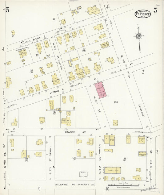 Sanborn Fire Insurance Map from Fort Pierce, St Lucie County, Florida (1924), Sheet #0005 - Historic Sanborn Fire Insurance Map Print, vintage old map wall art, antique decor, genealogy gift, Florida Florida map