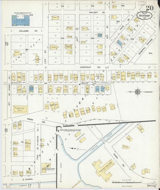 Sanborn Fire Insurance Map from Warsaw, Kosciusko County, Indiana (1910), Sheet #0020 - Historic Sanborn Fire Insurance Map Print, vintage old map wall art, antique decor, genealogy gift, Indiana Indiana map
