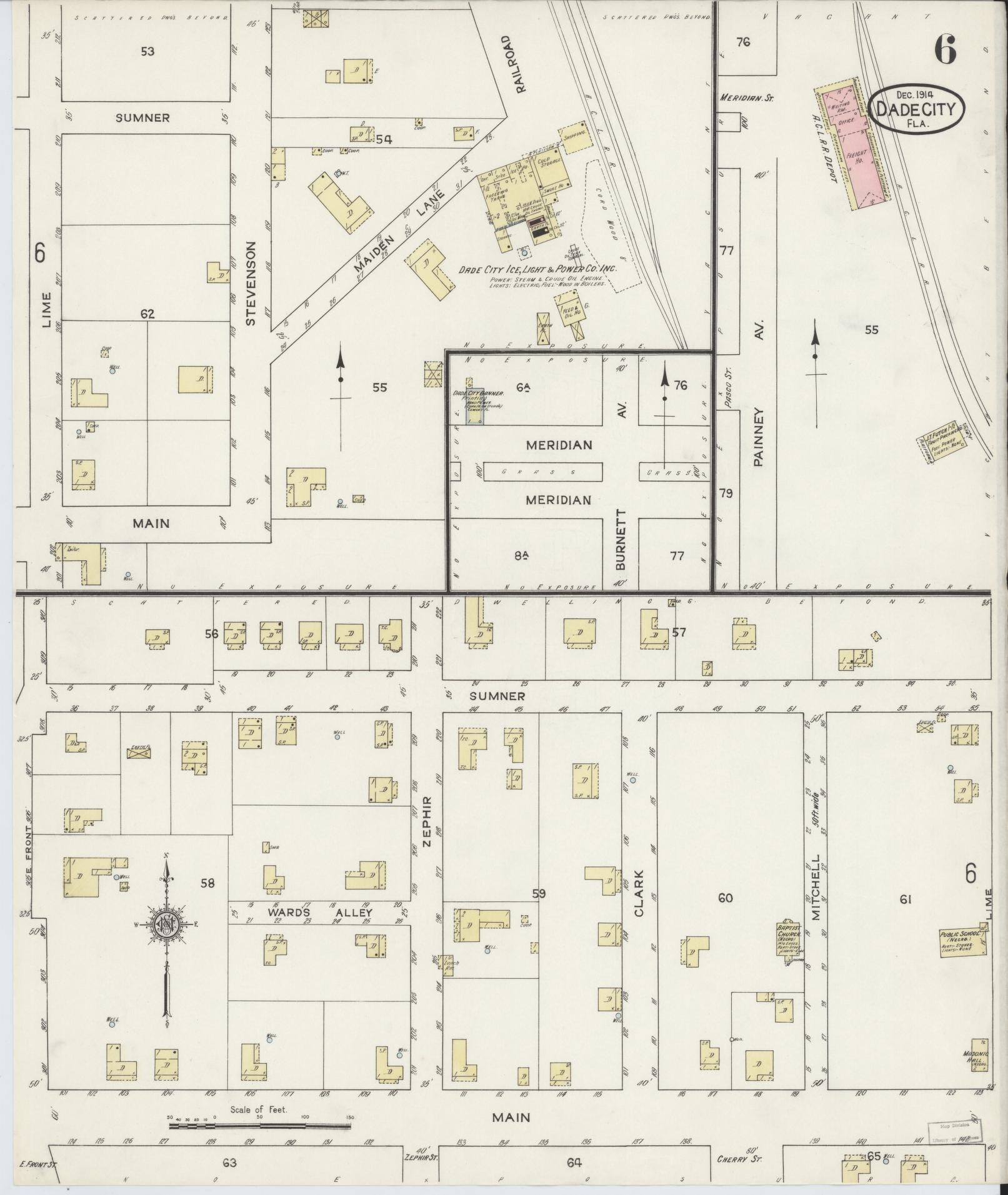 Sanborn Fire Insurance Map from Dade City, Pasco County, Florida (1914), Sheet #0006 - Historic Sanborn Fire Insurance Map Print, vintage old map wall art, antique decor, genealogy gift, Florida Florida map