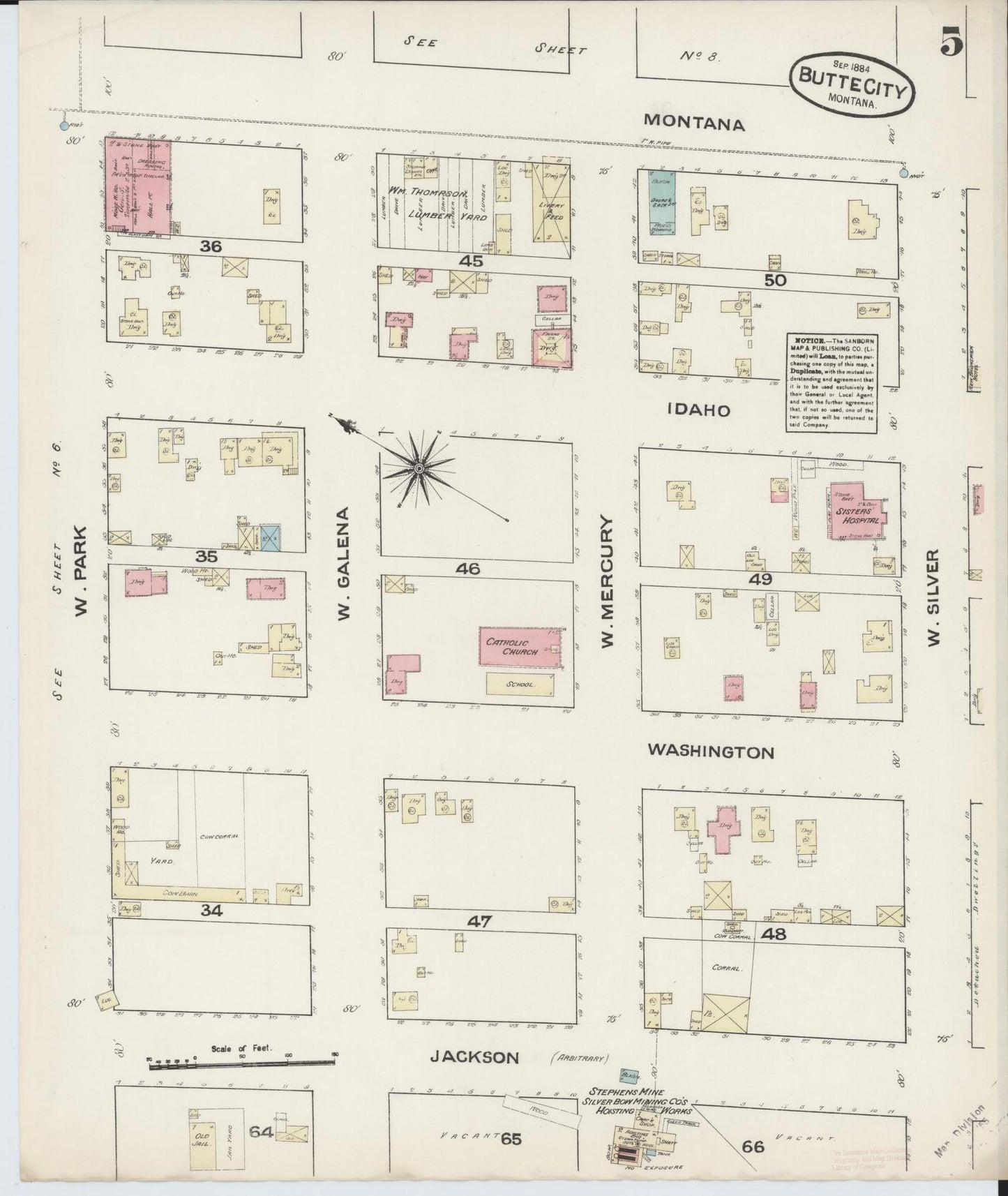 Sanborn Fire Insurance Map from Butte, Silver Bow County, Montana (1884), Sheet #0005 - Complete Map Set gallery image, historic Sanborn map, vintage wall art, Montana Montana