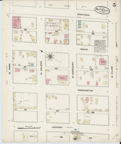 Sanborn Fire Insurance Map from Butte, Silver Bow County, Montana (1884), Sheet #0005 - Complete Map Set gallery image, historic Sanborn map, vintage wall art, Montana Montana
