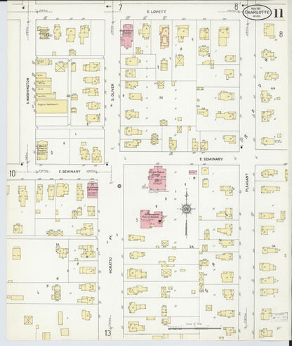 Sanborn Fire Insurance Map from Charlotte, Eaton County, Michigan (1911), Sheet #0011 - Historic Sanborn Fire Insurance Map Print, vintage old map wall art, antique decor, genealogy gift, Michigan Michigan map