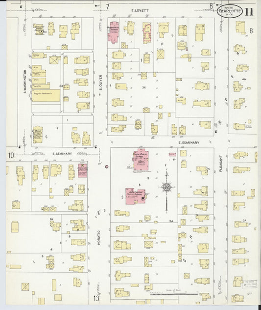 Sanborn Fire Insurance Map from Charlotte, Eaton County, Michigan (1911), Sheet #0011 - Historic Sanborn Fire Insurance Map Print, vintage old map wall art, antique decor, genealogy gift, Michigan Michigan map