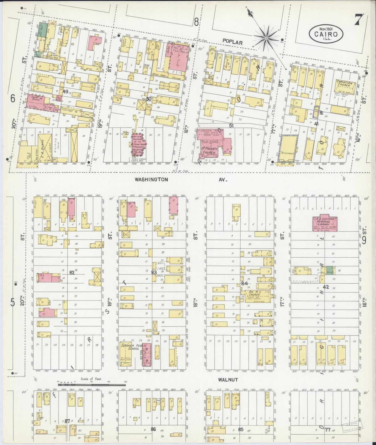 Sanborn Fire Insurance Map from Cairo, Alexander County, Illinois (1901), Sheet #0007 - Historic Sanborn Fire Insurance Map Print, vintage old map wall art, antique decor, genealogy gift, Illinois Illinois map