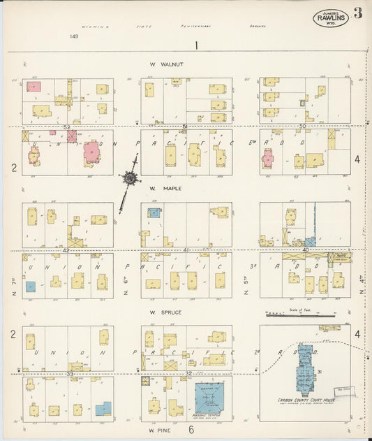 Sanborn Fire Insurance Map from Rawlins, Carbon County, Wyoming (1912), Sheet #0003 - Historic Sanborn Fire Insurance Map Print, vintage old map wall art, antique decor, genealogy gift, Wyoming Wyoming map