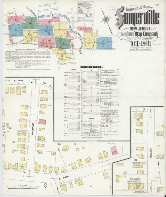 Sanborn Fire Insurance Map from Somerville, Somerset County, New Jersey. (1910) – Historic Sanborn Fire Insurance Map Print