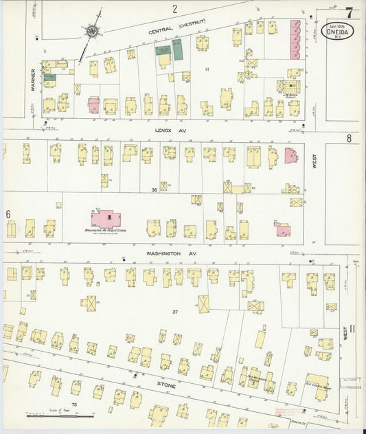 Sanborn Fire Insurance Map from Oneida, Madison County, New York (1909), Sheet #0007 - Historic Sanborn Fire Insurance Map Print, vintage old map wall art, antique decor, genealogy gift, New York New York map