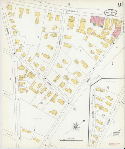 Sanborn Fire Insurance Map from Westboro, Worcester County, Massachusetts (1904), Sheet #0009 - Historic Sanborn Fire Insurance Map Print, vintage old map wall art, antique decor, genealogy gift, Massachusetts Massachusetts map