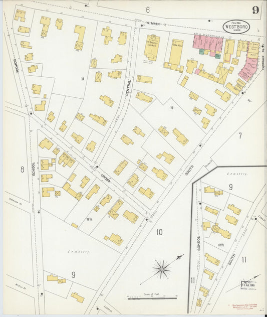 Sanborn Fire Insurance Map from Westboro, Worcester County, Massachusetts (1904), Sheet #0009 - Historic Sanborn Fire Insurance Map Print, vintage old map wall art, antique decor, genealogy gift, Massachusetts Massachusetts map