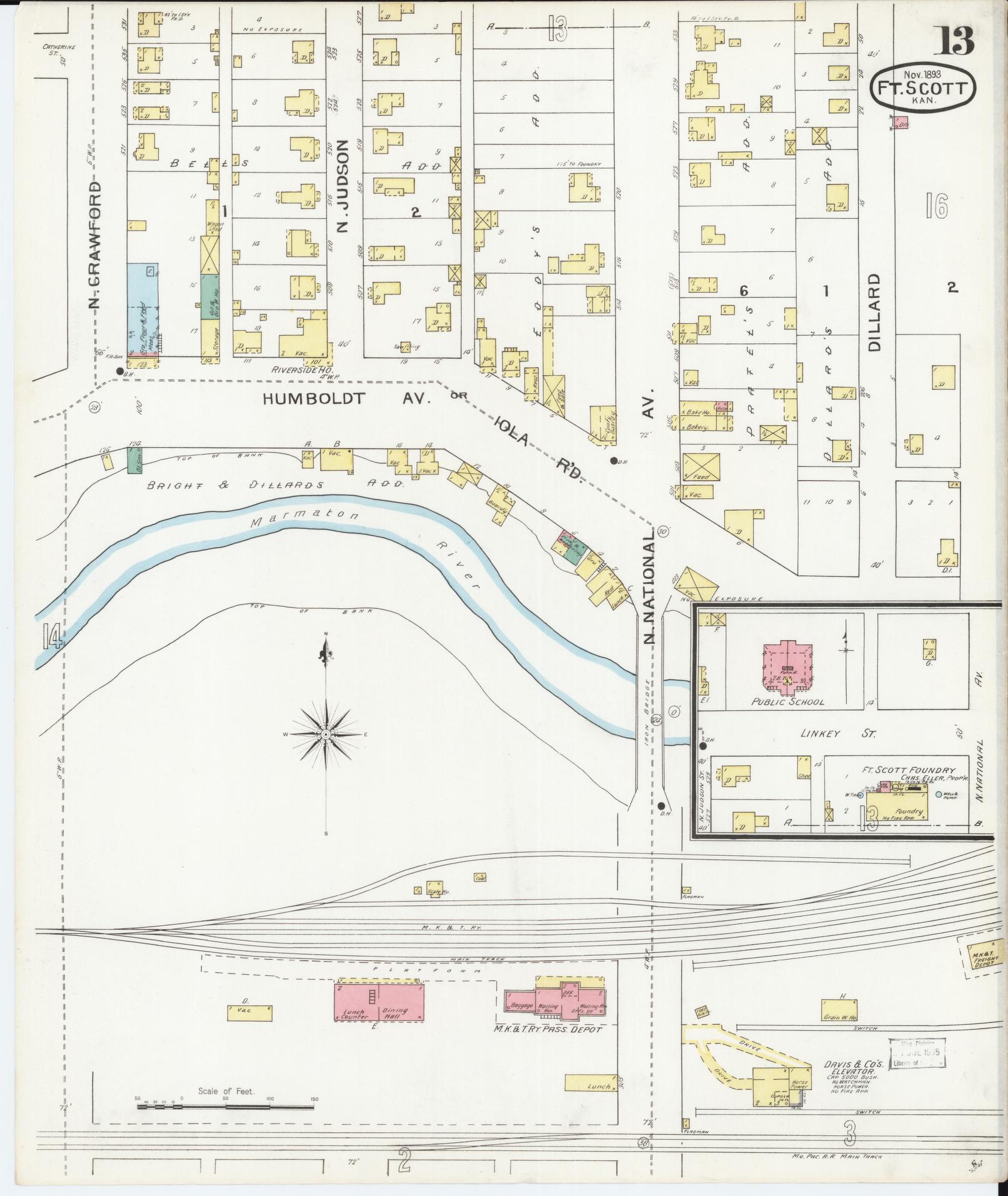 Sanborn Fire Insurance Map from Fort Scott, Bourbon County, Kansas (1893), Sheet #0013 - Historic Sanborn Fire Insurance Map Print, vintage old map wall art, antique decor, genealogy gift, Kansas Kansas map