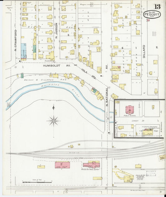 Sanborn Fire Insurance Map from Fort Scott, Bourbon County, Kansas (1893), Sheet #0013 - Historic Sanborn Fire Insurance Map Print, vintage old map wall art, antique decor, genealogy gift, Kansas Kansas map