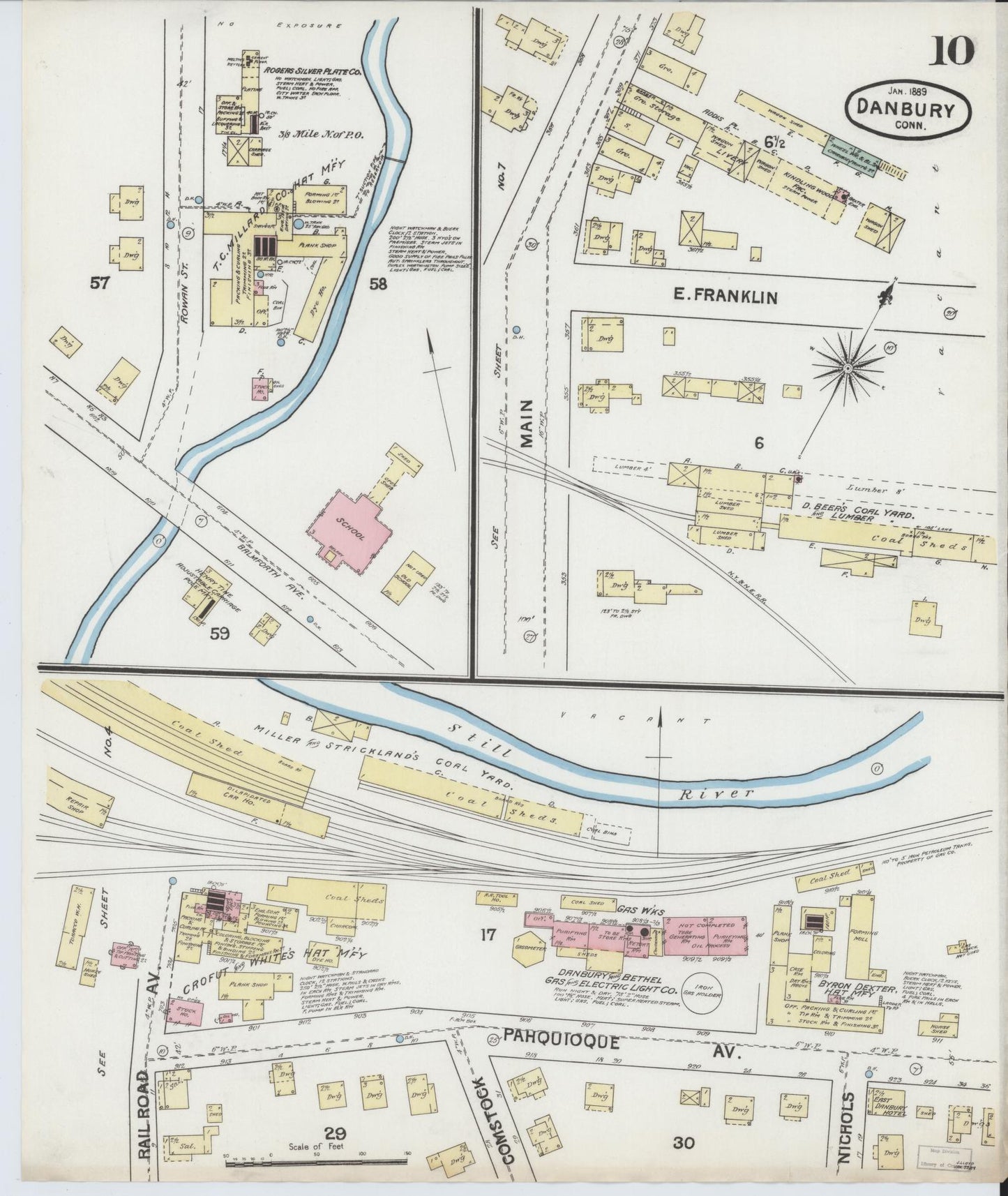 Sanborn Fire Insurance Map from Danbury, Fairfield County, Connecticut (1889), Sheet #0010 - Complete Map Set gallery image, historic Sanborn map, vintage wall art, Connecticut Connecticut