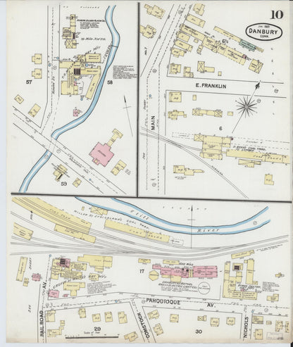 Sanborn Fire Insurance Map from Danbury, Fairfield County, Connecticut (1889), Sheet #0010 - Complete Map Set gallery image, historic Sanborn map, vintage wall art, Connecticut Connecticut