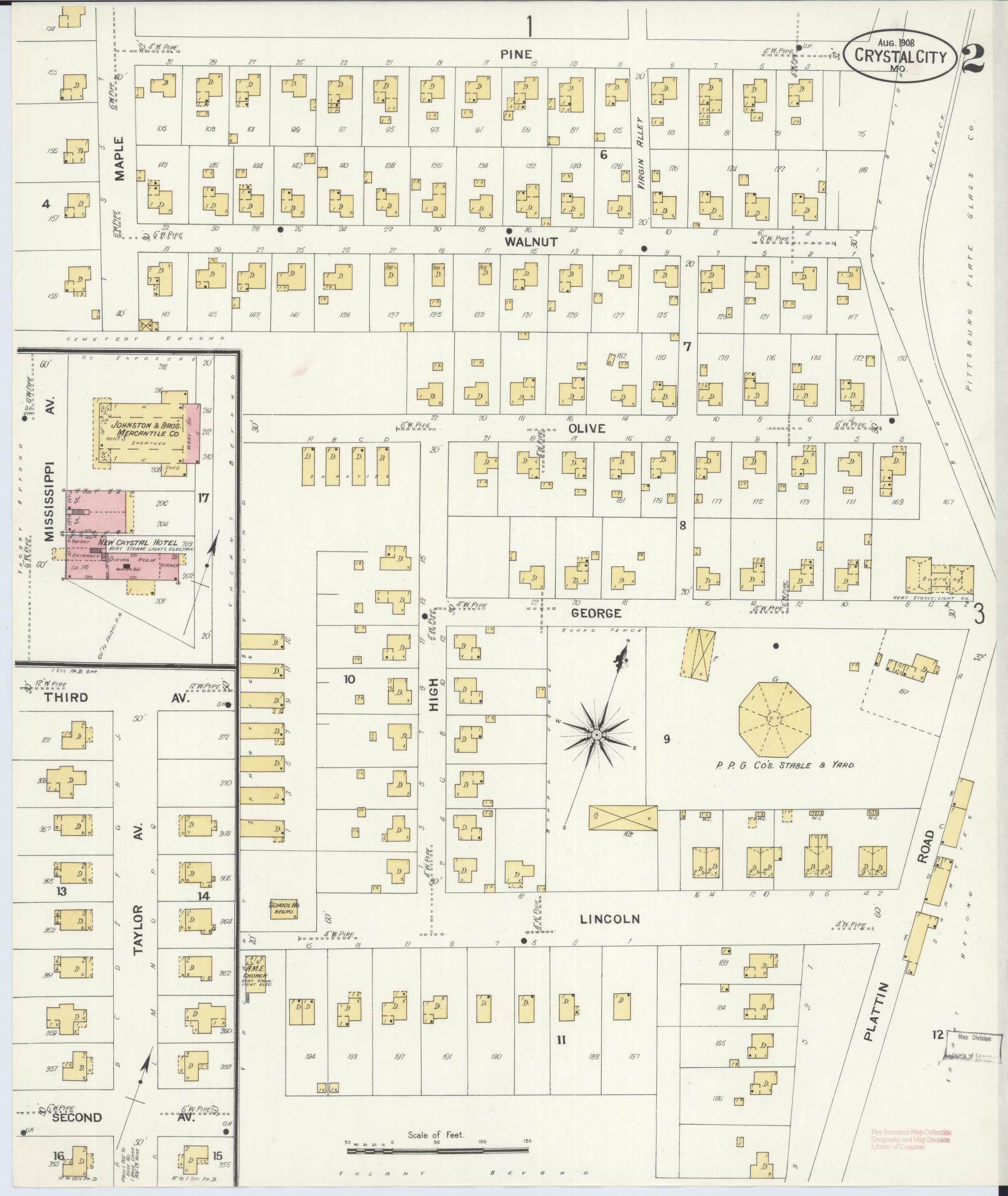 Sanborn Fire Insurance Map from Crystal City, Jefferson County, Missouri (1908), Sheet #0002 - Historic Sanborn Fire Insurance Map Print, vintage old map wall art, antique decor, genealogy gift, Missouri Missouri map