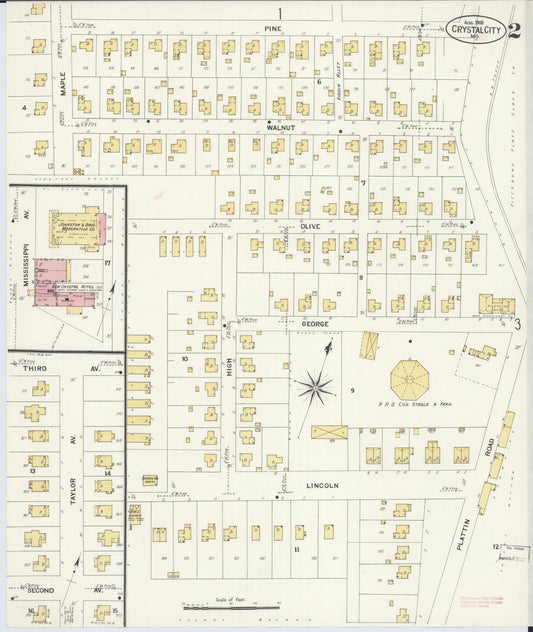 Sanborn Fire Insurance Map from Crystal City, Jefferson County, Missouri (1908), Sheet #0002 - Historic Sanborn Fire Insurance Map Print, vintage old map wall art, antique decor, genealogy gift, Missouri Missouri map