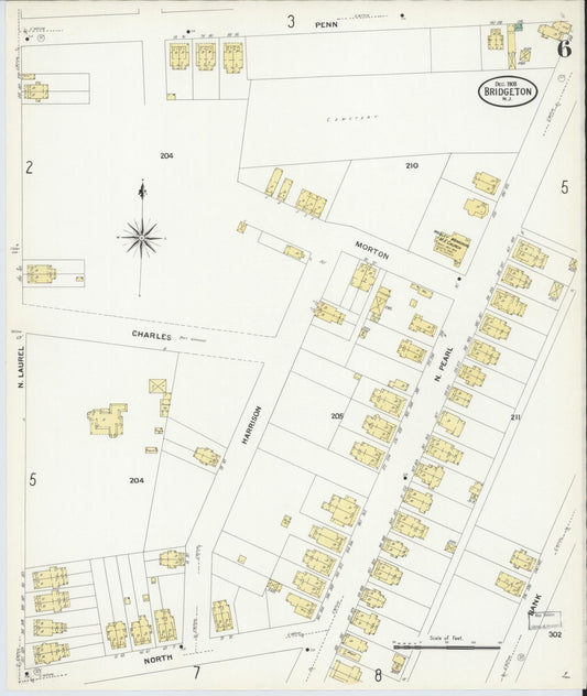 Sanborn Fire Insurance Map from Bridgeton, Cumberland County, New Jersey (1908), Sheet #0006 - Historic Sanborn Fire Insurance Map Print, vintage old map wall art, antique decor, genealogy gift, New Jersey New Jersey map