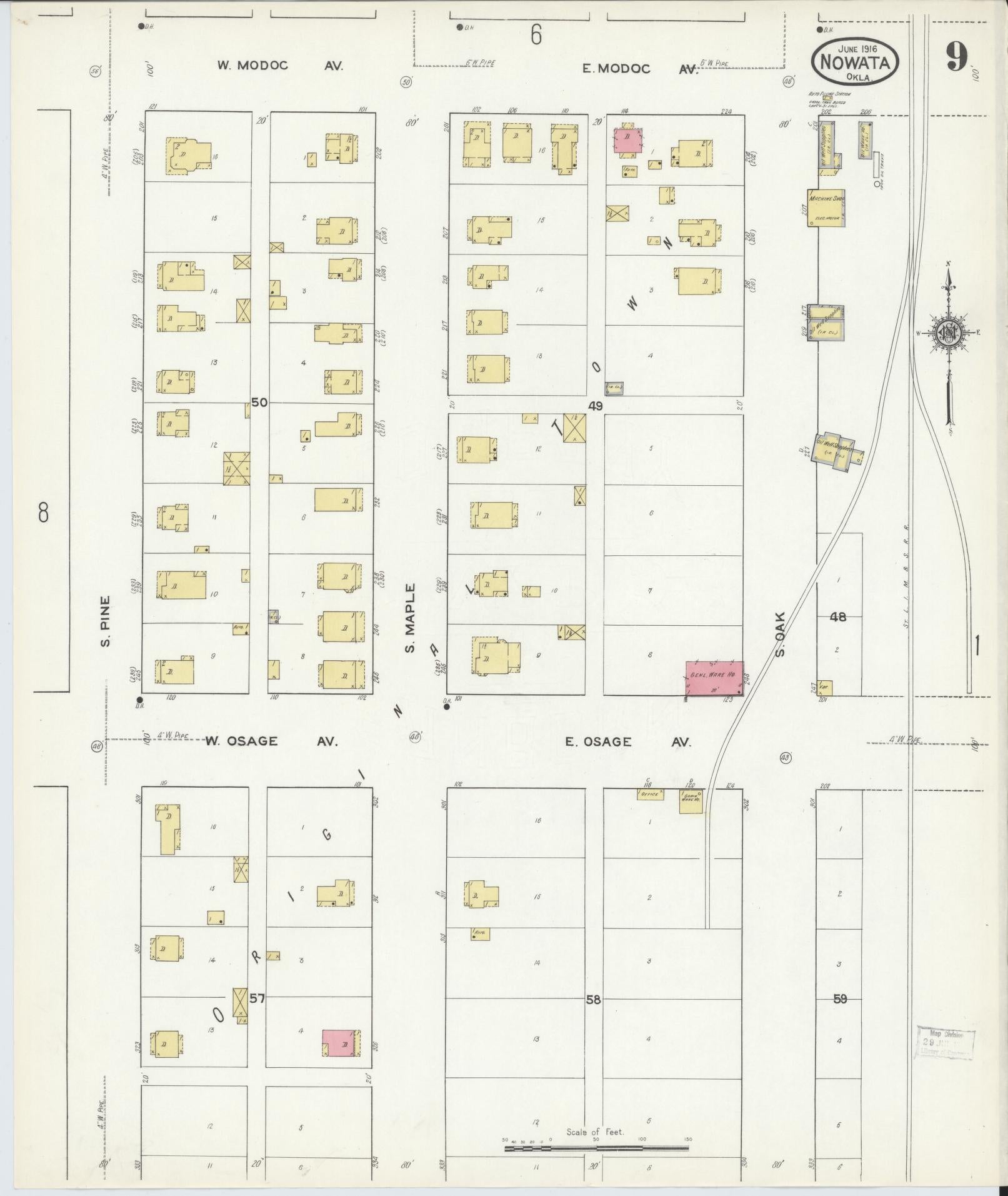 Sanborn Fire Insurance Map from Nowata, Nowata County, Oklahoma (1916), Sheet #0009 - Historic Sanborn Fire Insurance Map Print, vintage old map wall art, antique decor, genealogy gift, Oklahoma Oklahoma map