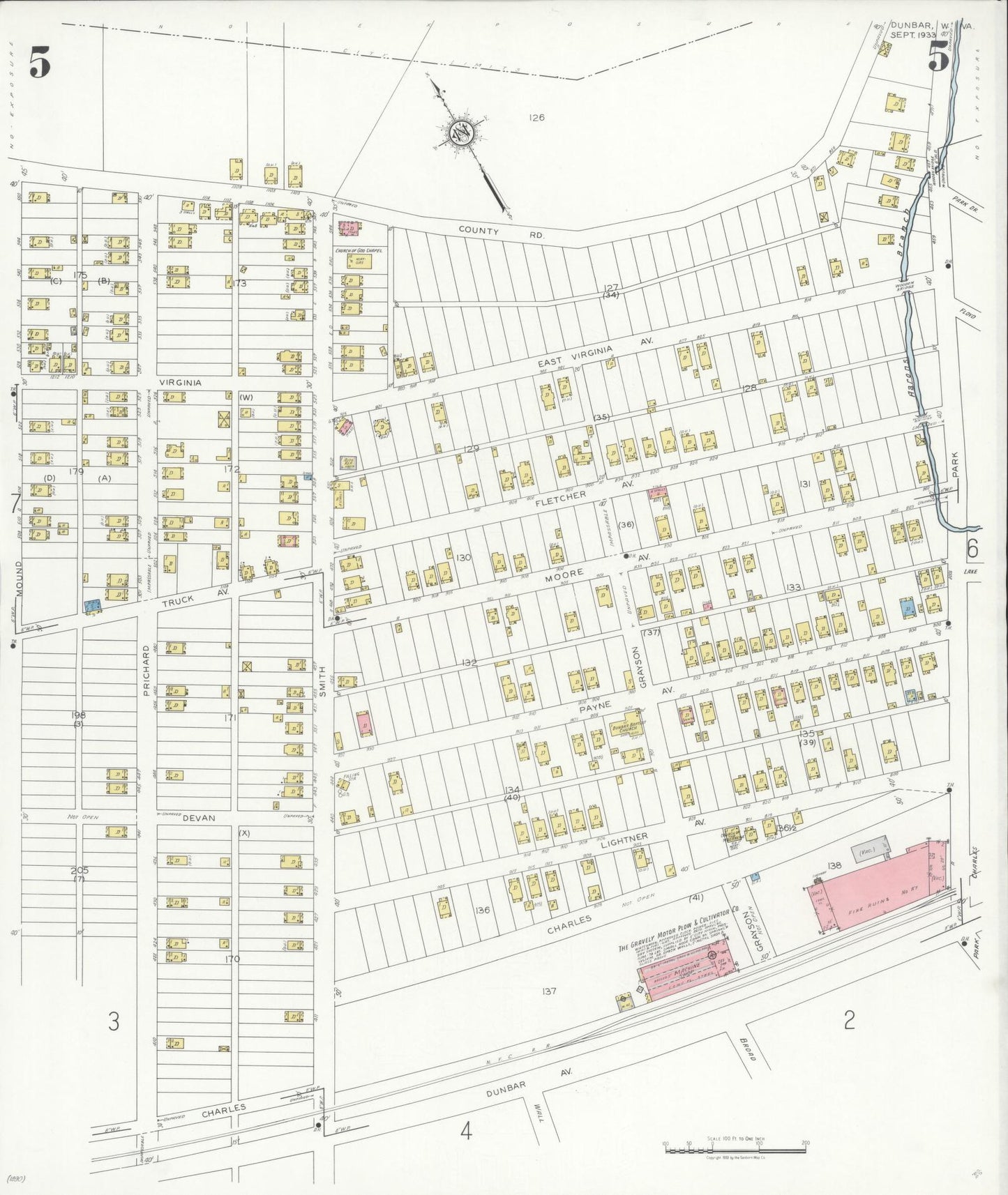Sanborn Fire Insurance Map from Dunbar, Kanawha County, West Virginia (1933), Sheet #0005 - Complete Map Set gallery image, historic Sanborn map, vintage wall art, West Virginia West Virginia