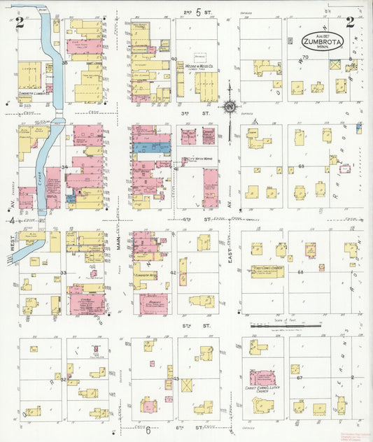Sanborn Fire Insurance Map from Zumbrota, Goodhue County, Minnesota (1927), Sheet #0002 - Historic Sanborn Fire Insurance Map Print, vintage old map wall art, antique decor, genealogy gift, Minnesota Minnesota map