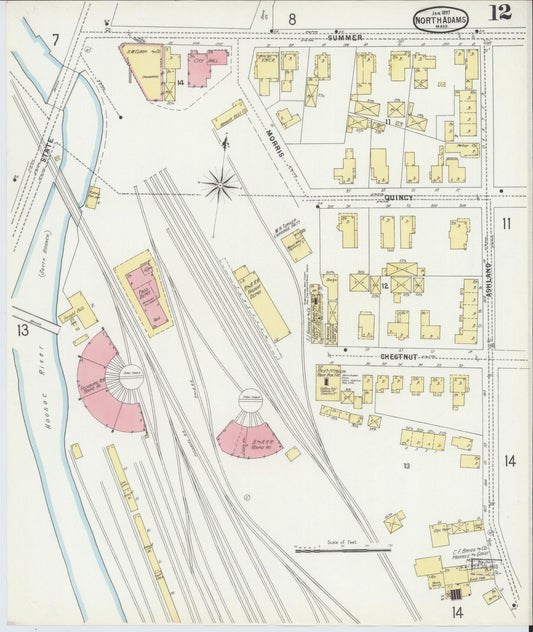 Sanborn Fire Insurance Map from North Adams, Berkshire County, Massachusetts (1897), Sheet #0012 - Historic Sanborn Fire Insurance Map Print, vintage old map wall art, antique decor, genealogy gift, Massachusetts Massachusetts map