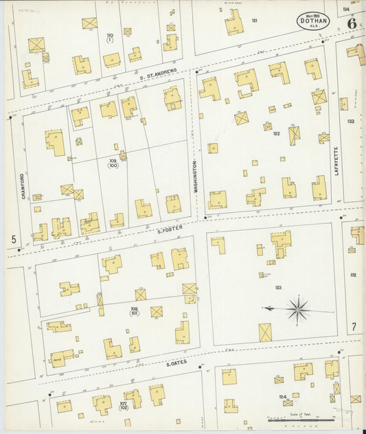 Sanborn Fire Insurance Map from Dothan, Houston County, Alabama (1903), Sheet #0006 - Historic Sanborn Fire Insurance Map Print, vintage old map wall art, antique decor, genealogy gift, Alabama Alabama map
