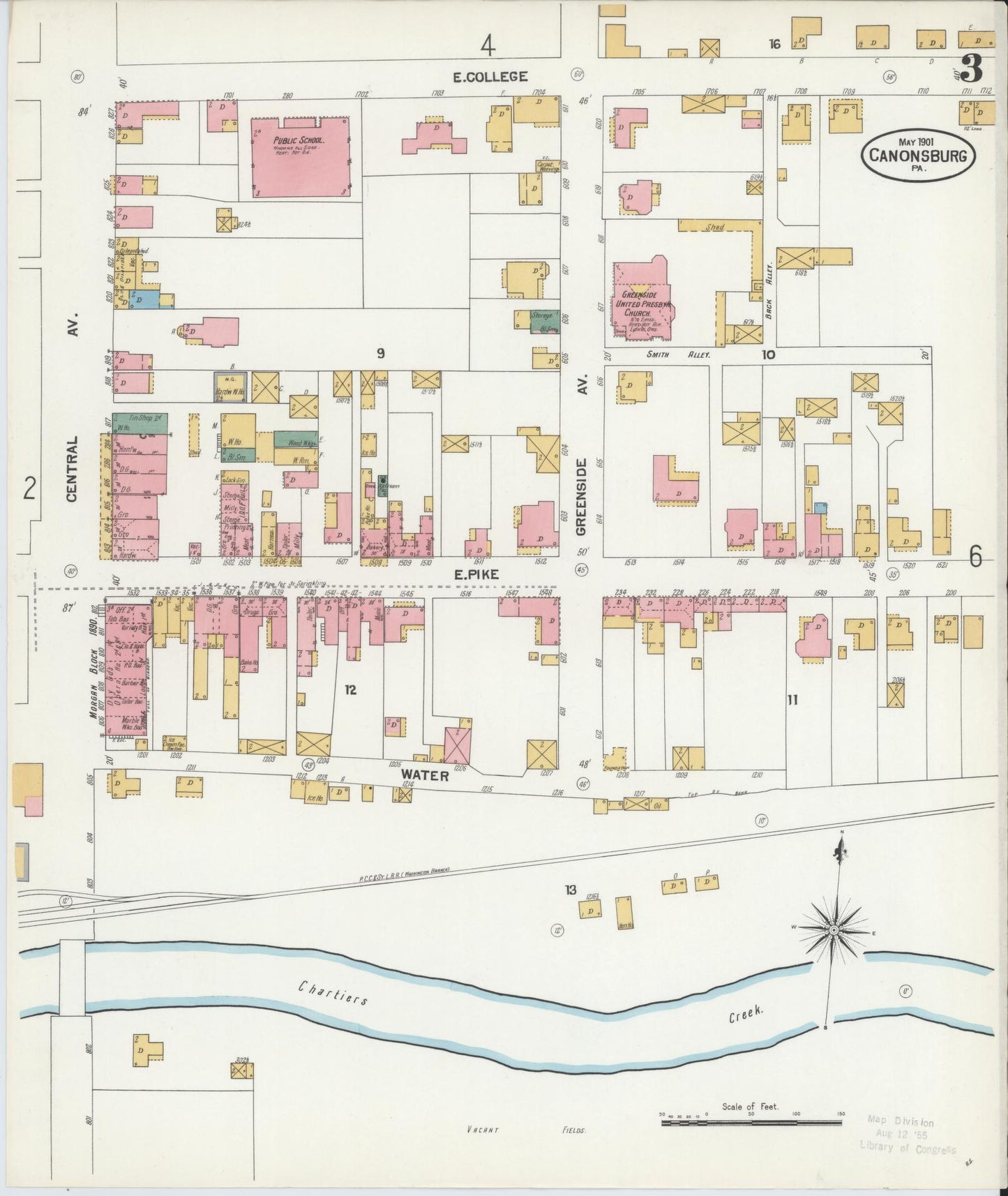 Sanborn Fire Insurance Map from Canonsburg, Washington County, Pennsylvania (1901), Sheet #0003 - Historic Sanborn Fire Insurance Map Print, vintage old map wall art, antique decor, genealogy gift, Pennsylvania Pennsylvania map