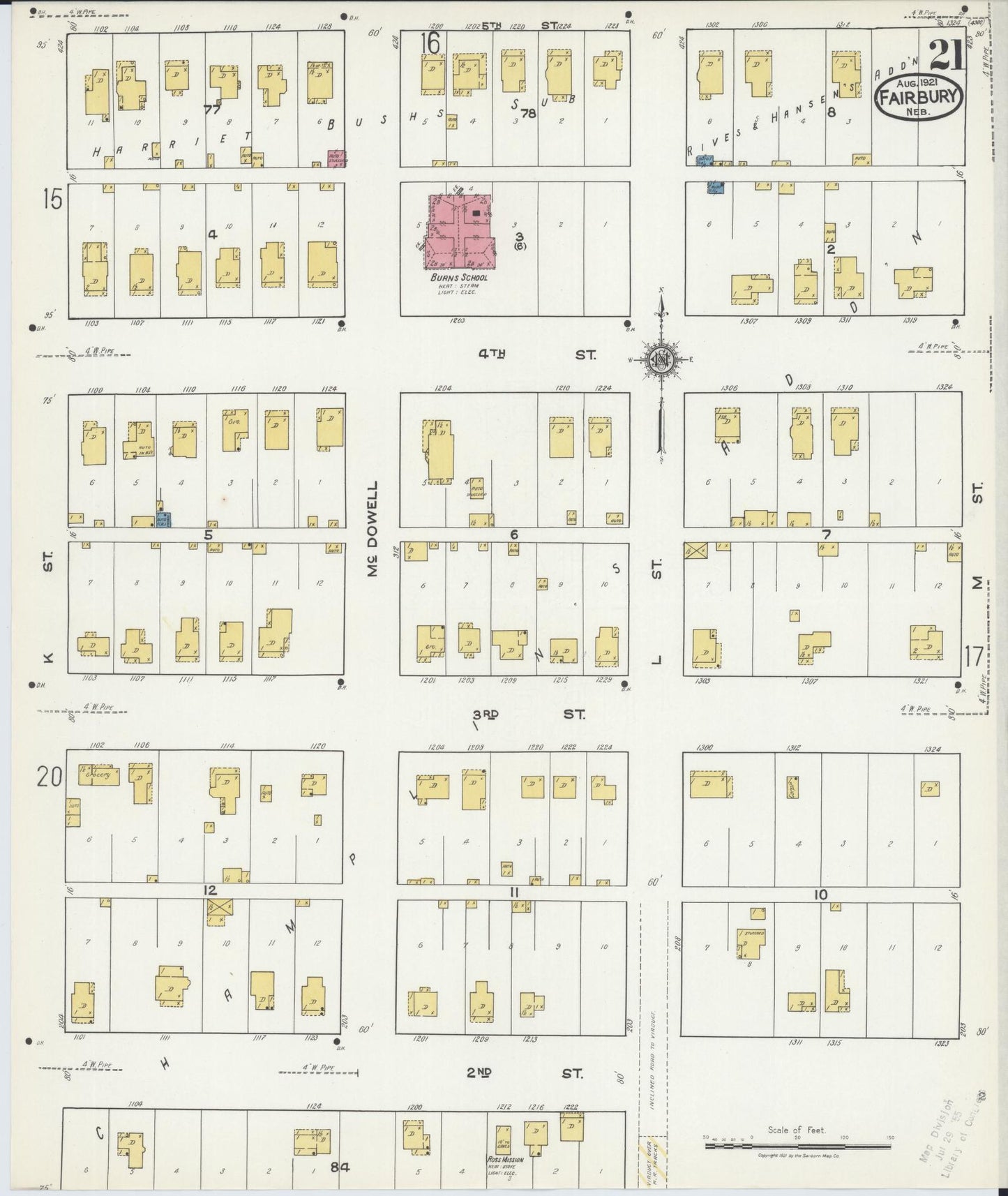 Sanborn Fire Insurance Map from Fairbury, Jefferson County, Nebraska (1921), Sheet #0021 - Historic Sanborn Fire Insurance Map Print, vintage old map wall art, antique decor, genealogy gift, Nebraska Nebraska map