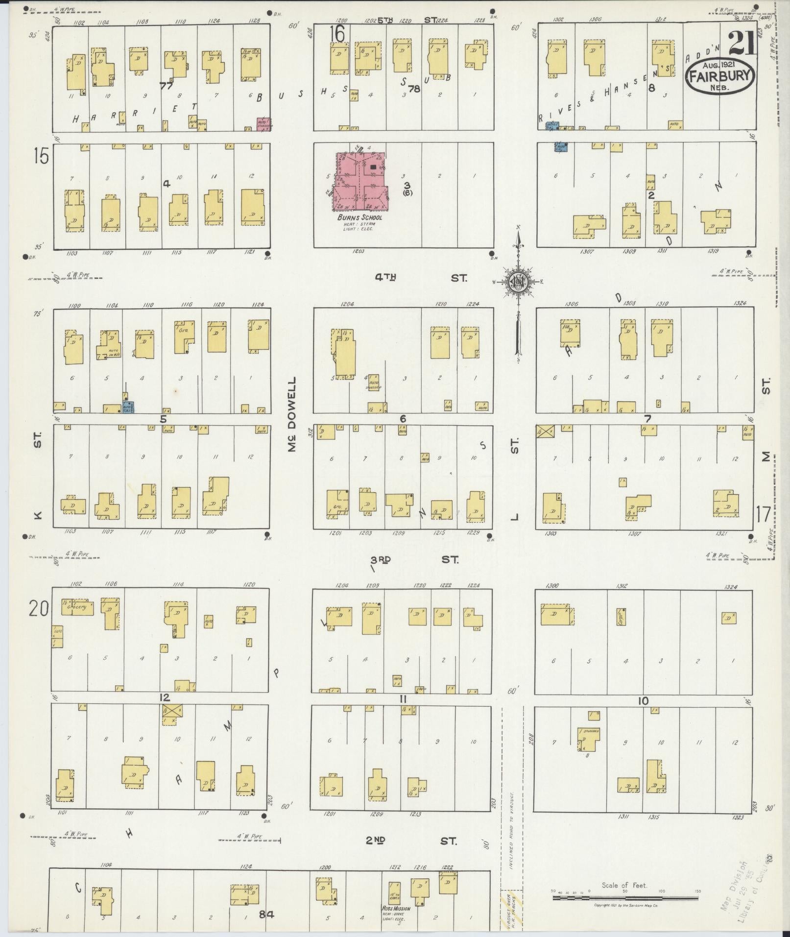Sanborn Fire Insurance Map from Fairbury, Jefferson County, Nebraska (1921), Sheet #0021 - Historic Sanborn Fire Insurance Map Print, vintage old map wall art, antique decor, genealogy gift, Nebraska Nebraska map