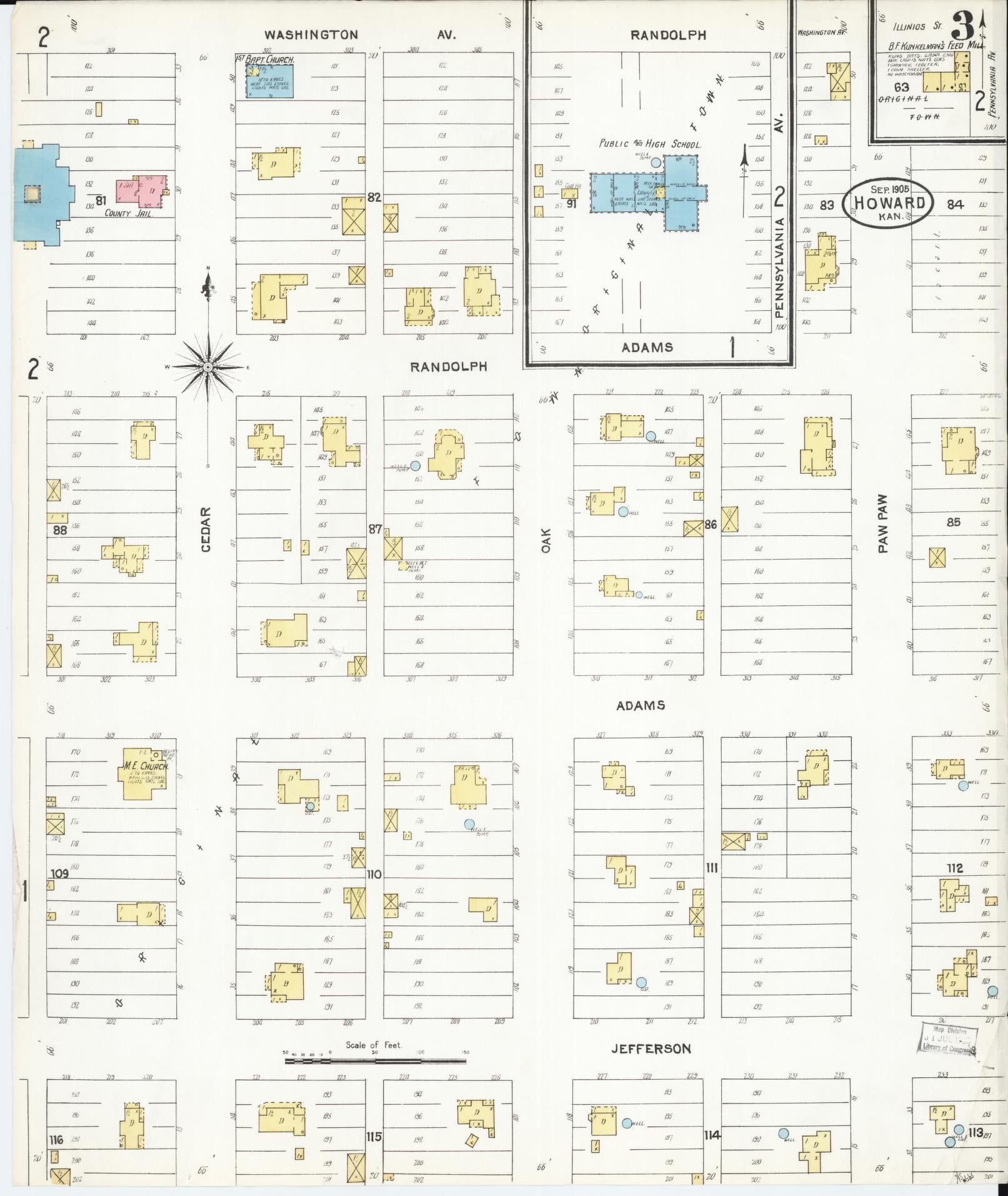Sanborn Fire Insurance Map from Howard, Elk County, Kansas (1905), Sheet #0003 - Complete Map Set gallery image, historic Sanborn map, vintage wall art, Kansas Kansas