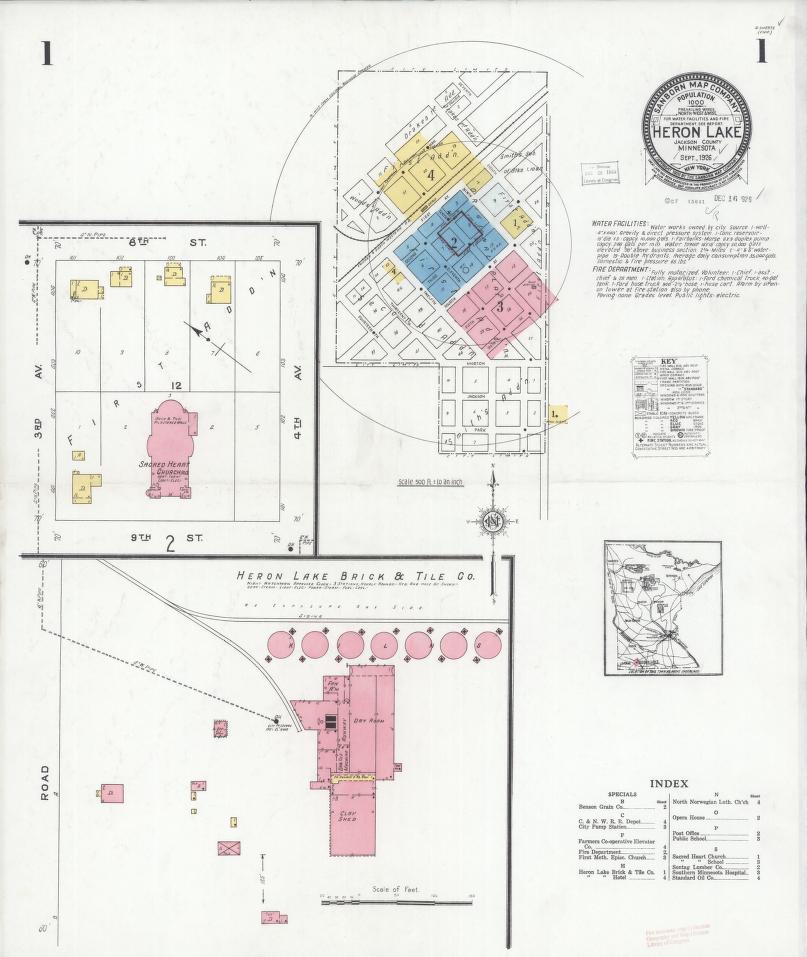 Sanborn Fire Insurance Map from Heron Lake, Jackson County, Minnesota. (1926) – Map View
