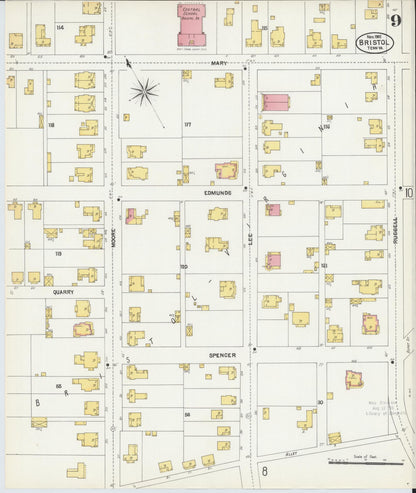 Sanborn Fire Insurance Map from Bristol, Sullivan County, Tennessee (1902), Sheet #0009 - Complete Map Set gallery image, historic Sanborn map, vintage wall art, Tennessee Tennessee
